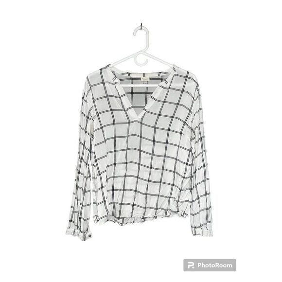 A New Day White and Black Checkere 3/4 Blouse Shirt - Picture 1 of 4
